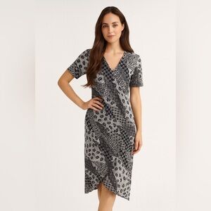 Expressions Black and Gray Diagonal Hem Dress 90s